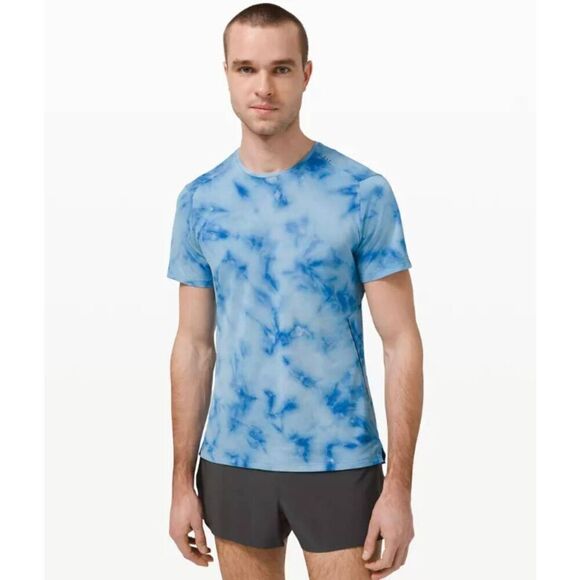 Lululemon Blue Tie Dye Fast Free SS Spray Sz L - Picture 1 of 5